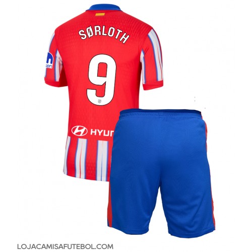 Camisa de Futebol Atletico Madrid Alexander Sorloth #9 Equipamento Principal Infantil 2024-25 Manga Curta (+ Calças curtas)